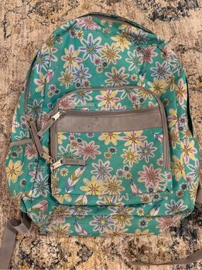 LL Bean Backpack Child Girls Flower Blue Green  School Adjustable Padded Straps